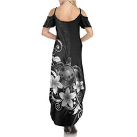 Hawaii Honu Family Matching Summer Maxi Dress and Hawaiian Shirt Polynesian Curves Plumeria Grayscale LT05 - Polynesian Pride