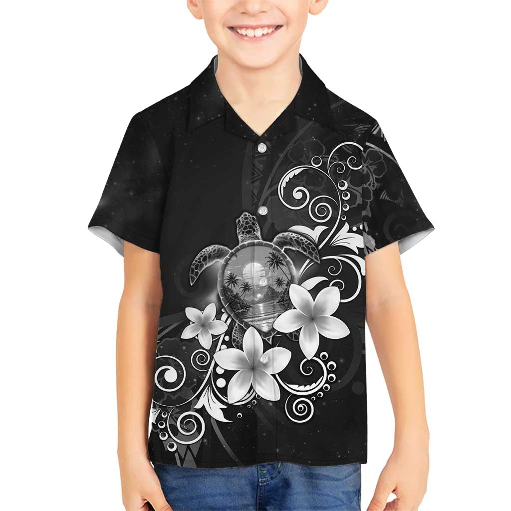Hawaii Honu Family Matching Summer Maxi Dress and Hawaiian Shirt Polynesian Curves Plumeria Grayscale LT05 Son's Shirt Black - Polynesian Pride