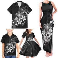 Hawaii Honu Family Matching Tank Maxi Dress and Hawaiian Shirt Polynesian Curves Plumeria Grayscale LT05 - Polynesian Pride