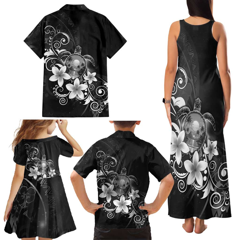 Hawaii Honu Family Matching Tank Maxi Dress and Hawaiian Shirt Polynesian Curves Plumeria Grayscale LT05 - Polynesian Pride