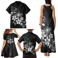 Hawaii Honu Family Matching Tank Maxi Dress and Hawaiian Shirt Polynesian Curves Plumeria Grayscale LT05 - Polynesian Pride