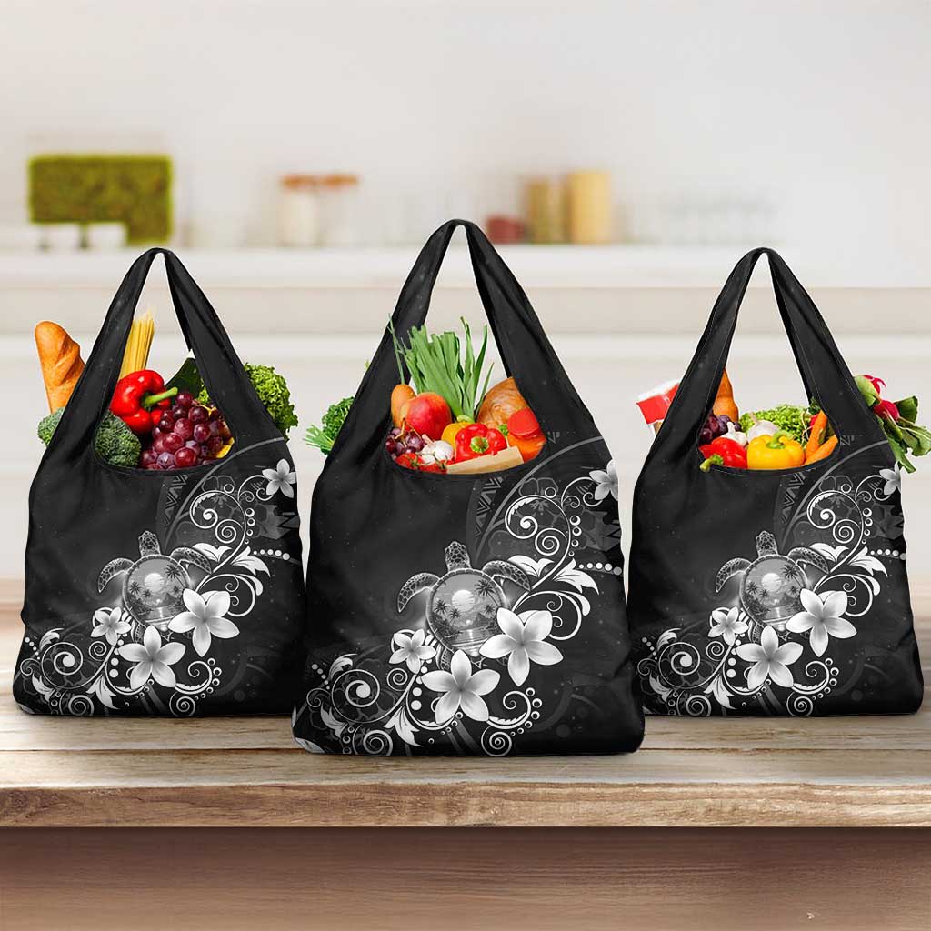 Hawaii Honu Grocery Bag Polynesian Curves Plumeria Grayscale LT05 3-pack One Size Black - Polynesian Pride