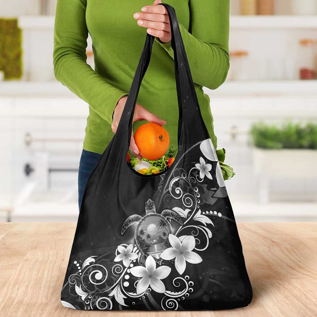 Hawaii Honu Grocery Bag Polynesian Curves Plumeria Grayscale LT05 - Polynesian Pride