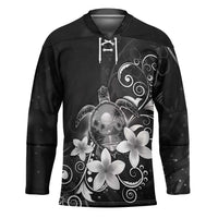 Hawaii Honu Hockey Jersey Polynesian Curves Plumeria Grayscale - Polynesian Pride
