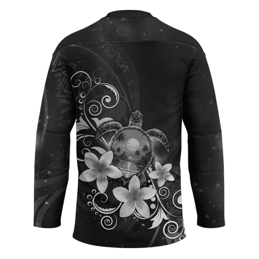 Hawaii Honu Hockey Jersey Polynesian Curves Plumeria Grayscale - Polynesian Pride