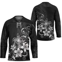 Hawaii Honu Hockey Jersey Polynesian Curves Plumeria Grayscale - Polynesian Pride