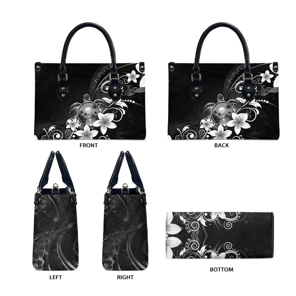 Hawaii Honu Leather Bag Polynesian Curves Plumeria Grayscale - Polynesian Pride