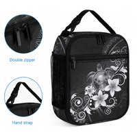 Hawaii Honu Lunch Bag Polynesian Curves Plumeria Grayscale