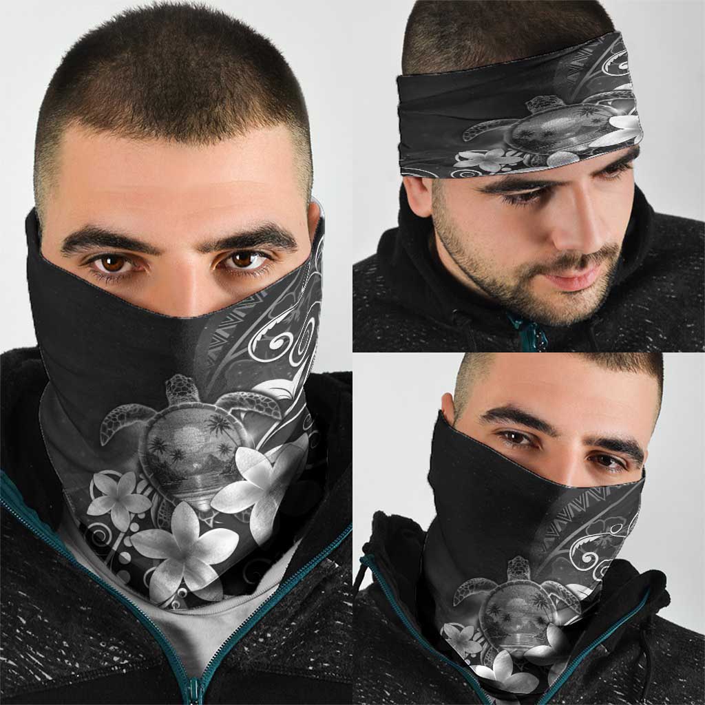 Hawaii Honu Neck Gaiter Polynesian Curves Plumeria Grayscale - Polynesian Pride