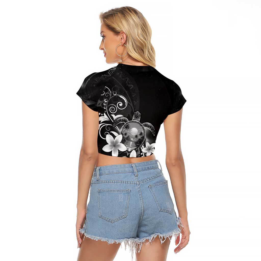 Hawaii Honu Raglan Cropped T Shirt Polynesian Curves Plumeria Grayscale - Polynesian Pride