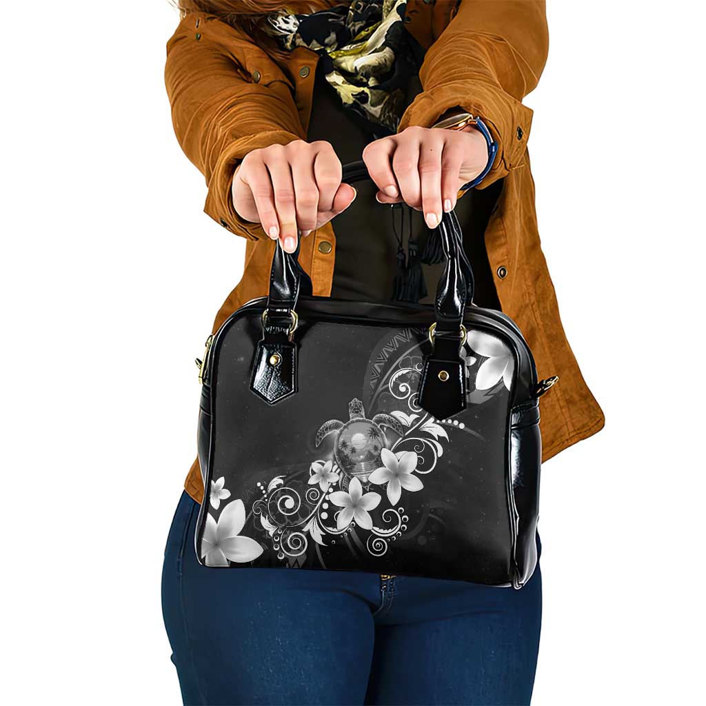 Hawaii Honu Shoulder Handbag Polynesian Curves Plumeria Grayscale - Polynesian Pride