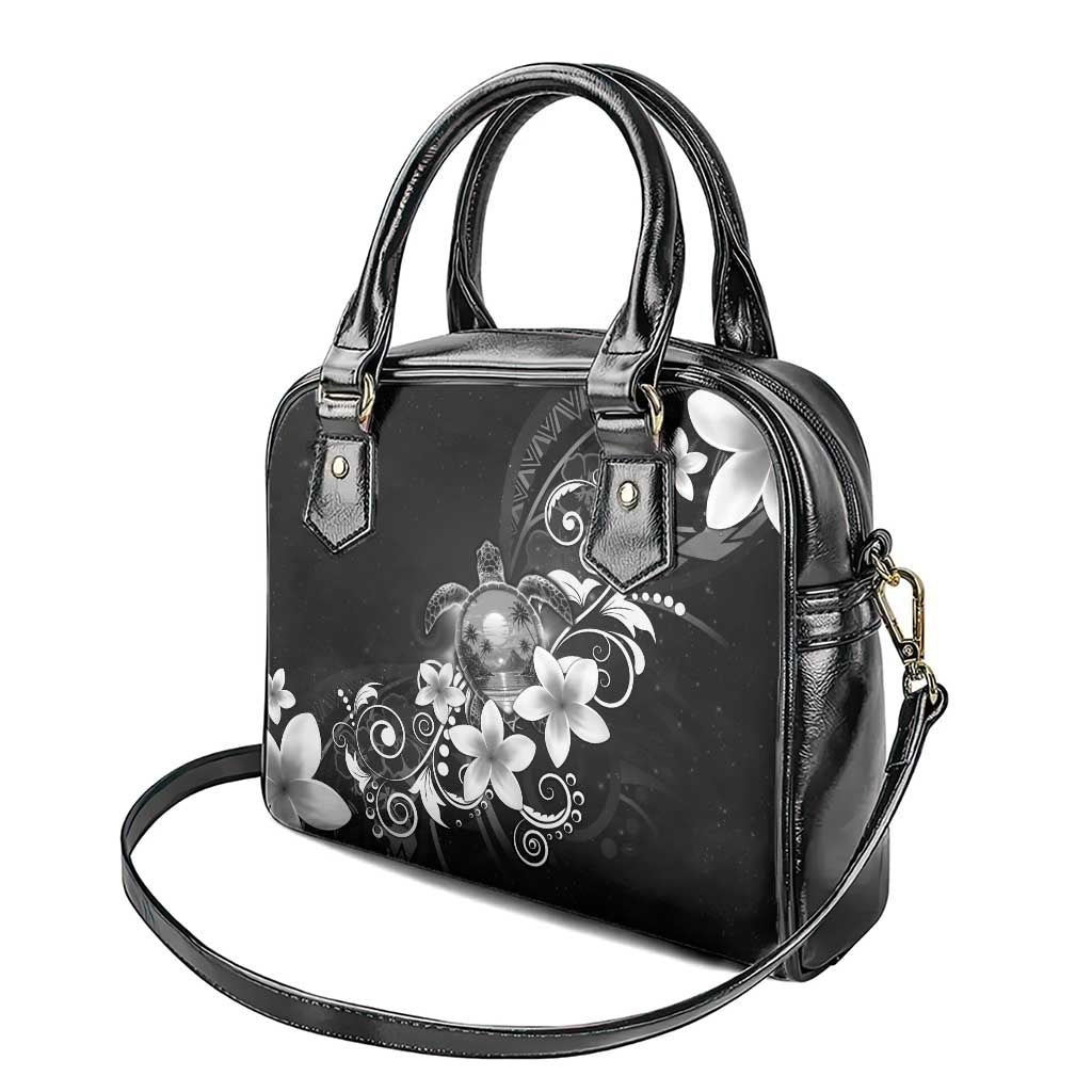 Hawaii Honu Shoulder Handbag Polynesian Curves Plumeria Grayscale - Polynesian Pride