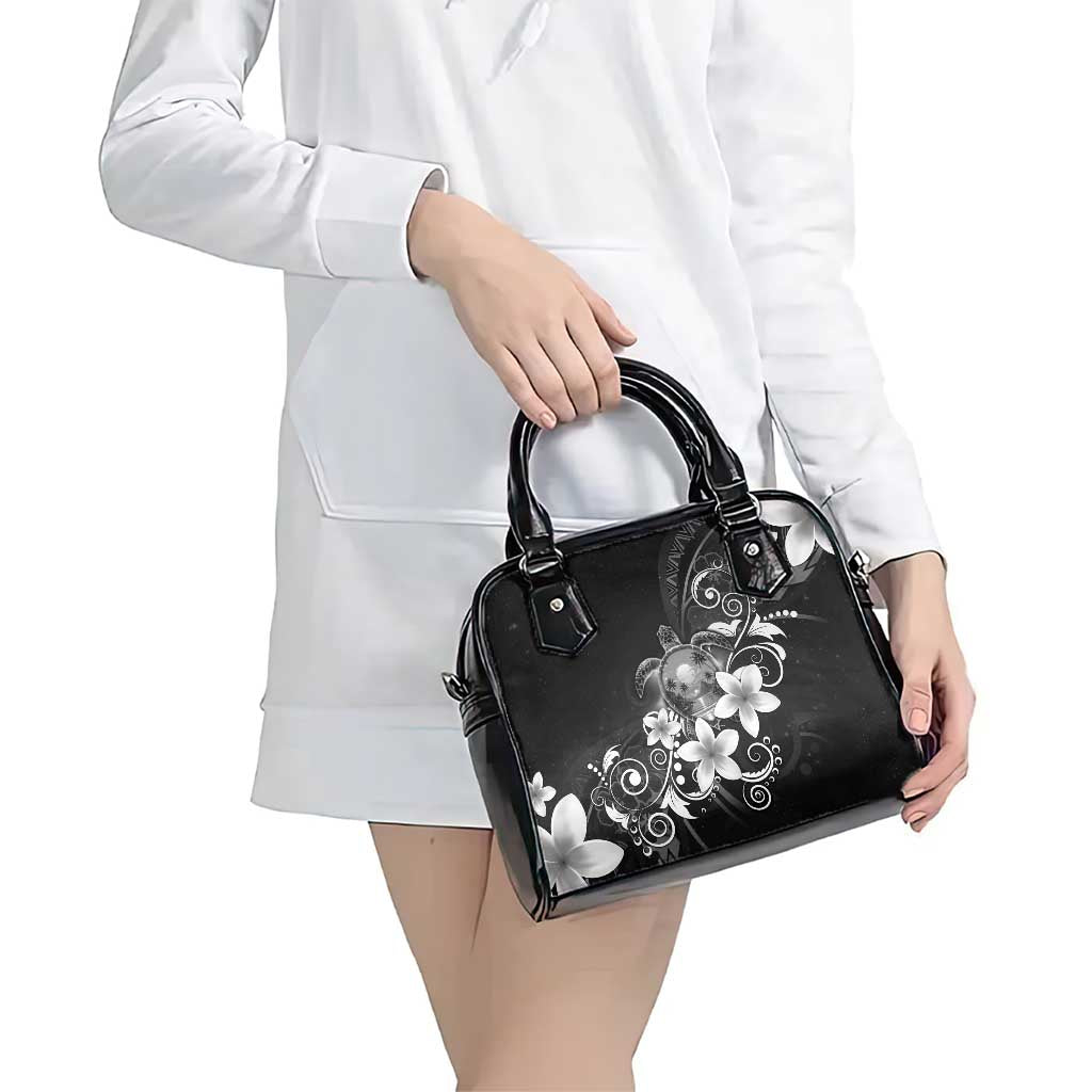 Hawaii Honu Shoulder Handbag Polynesian Curves Plumeria Grayscale - Polynesian Pride