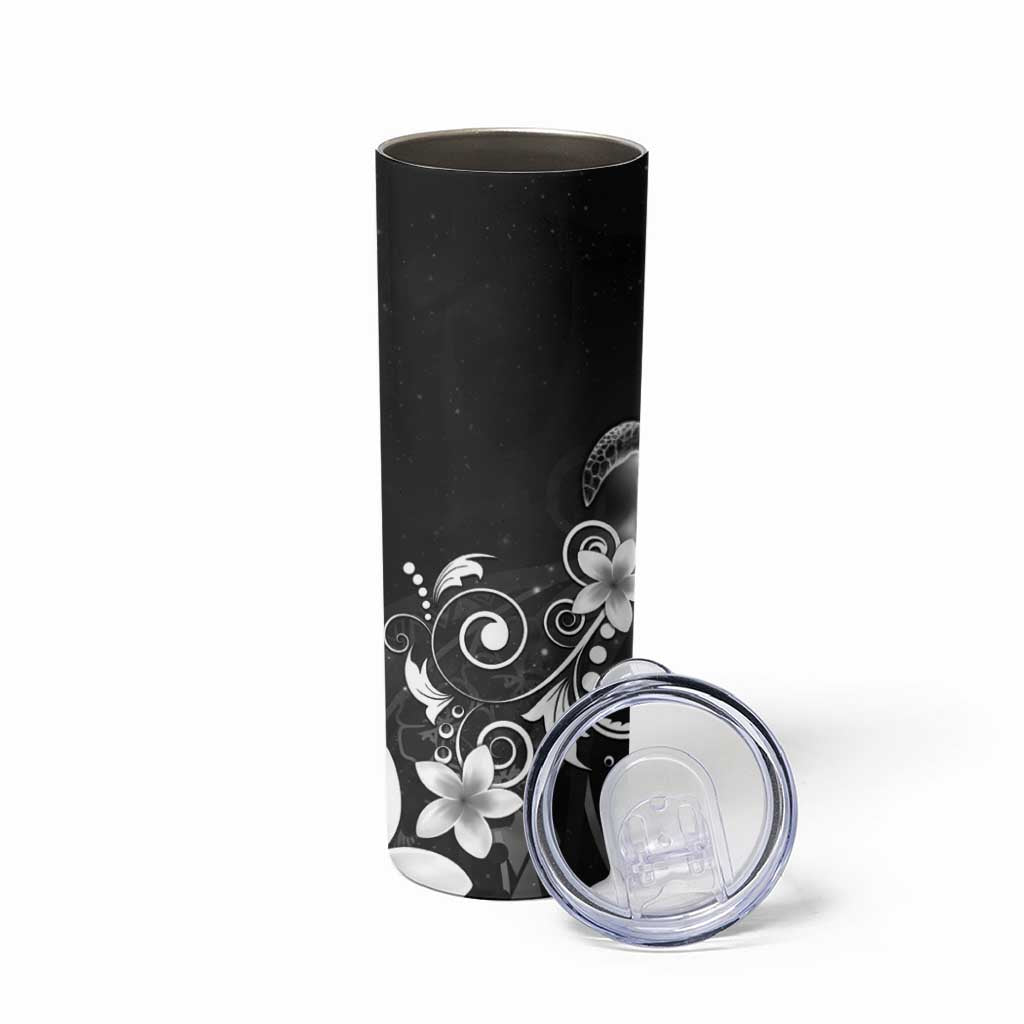 Hawaii Honu Skinny Tumbler Polynesian Curves Plumeria Grayscale - Polynesian Pride