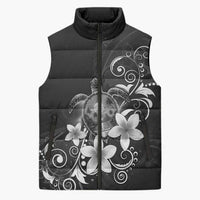 Hawaii Honu Sleeveless Puffer Jacket Polynesian Curves Plumeria Grayscale LT05 Unisex Black - Polynesian Pride
