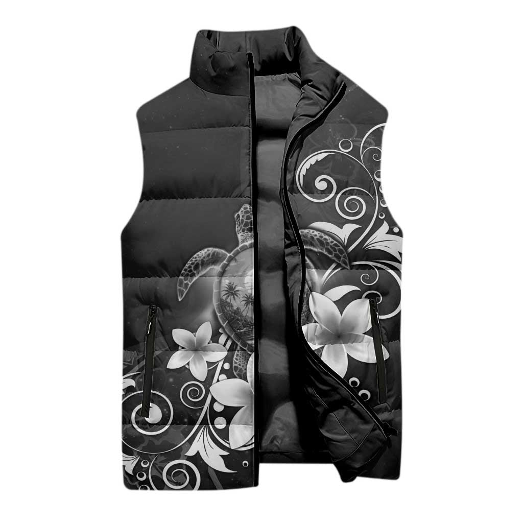 Hawaii Honu Sleeveless Puffer Jacket Polynesian Curves Plumeria Grayscale LT05 - Polynesian Pride