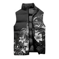Hawaii Honu Sleeveless Puffer Jacket Polynesian Curves Plumeria Grayscale LT05 - Polynesian Pride