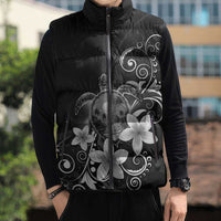 Hawaii Honu Sleeveless Puffer Jacket Polynesian Curves Plumeria Grayscale LT05 - Polynesian Pride