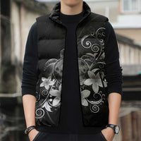 Hawaii Honu Sleeveless Puffer Jacket Polynesian Curves Plumeria Grayscale LT05 - Polynesian Pride