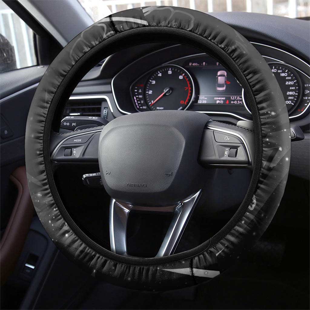 Hawaii Honu Steering Wheel Cover Polynesian Curves Plumeria Grayscale - Polynesian Pride