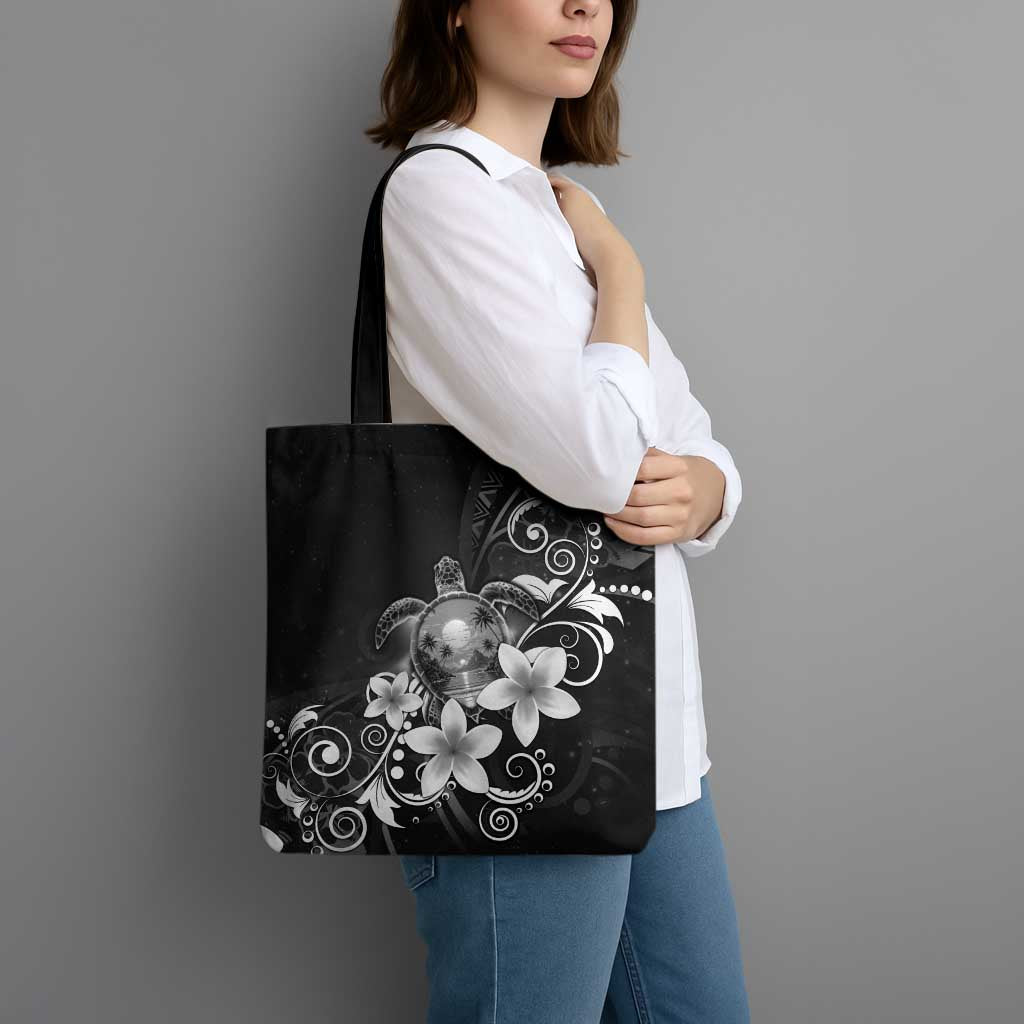 Hawaii Honu Tote Bag Polynesian Curves Plumeria Grayscale LT05 - Polynesian Pride