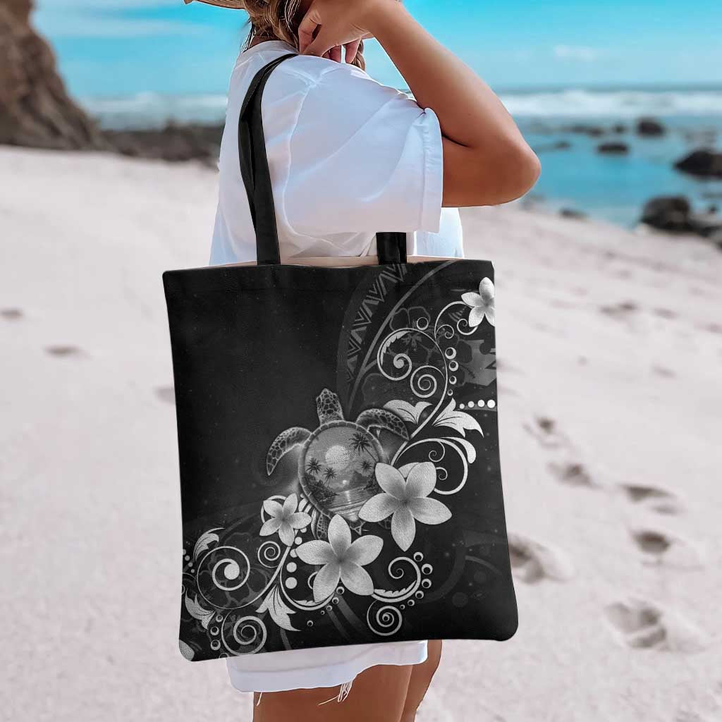 Hawaii Honu Tote Bag Polynesian Curves Plumeria Grayscale LT05 - Polynesian Pride