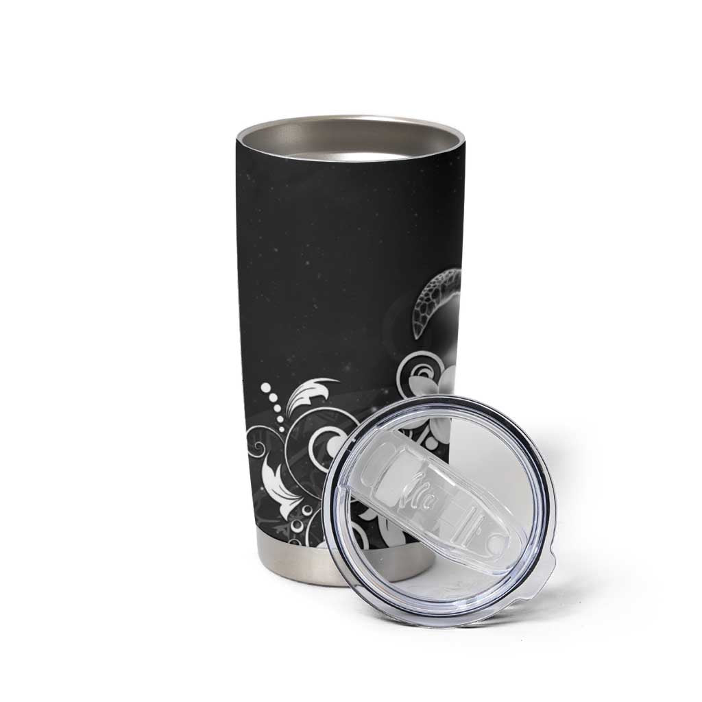 Hawaii Honu Tumbler Cup Polynesian Curves Plumeria Grayscale - Polynesian Pride