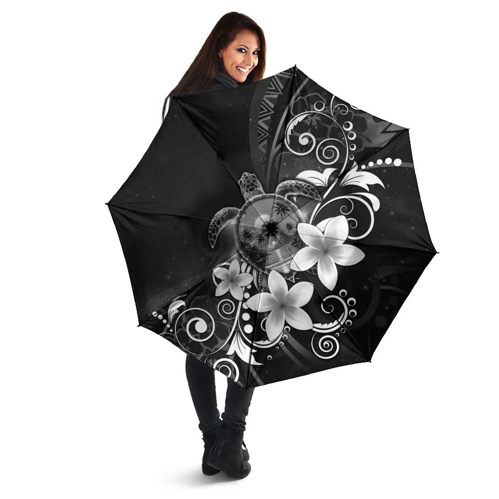 Hawaii Honu Umbrella Polynesian Curves Plumeria Grayscale - Polynesian Pride