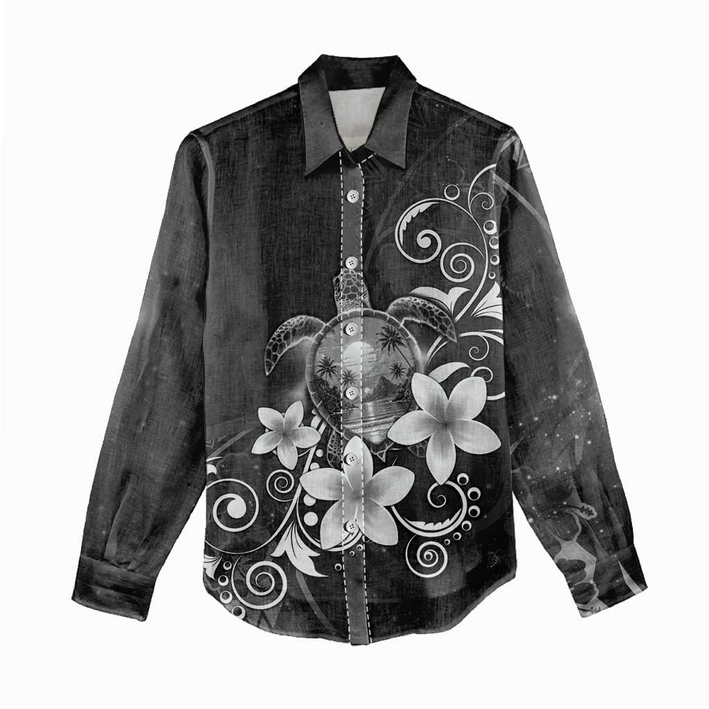 Hawaii Honu Women Casual Shirt Polynesian Curves Plumeria Grayscale - Polynesian Pride