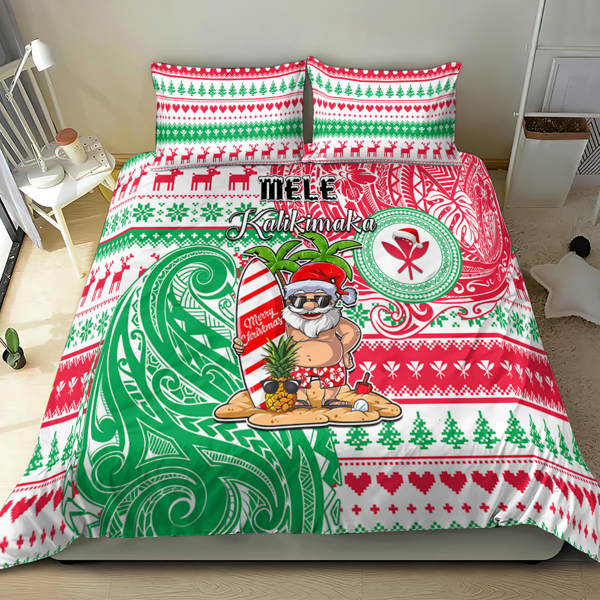 Hawaii Christmas Bedding Set Santa Claus Surf Mele Kalikimaka LT05 - Polynesian Pride