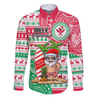 Hawaii Christmas Family Matching Summer Maxi Dress and Hawaiian Shirt Santa Claus Surf Mele Kalikimaka LT05 Dad's Shirt - Long Sleeve Red - Polynesian Pride