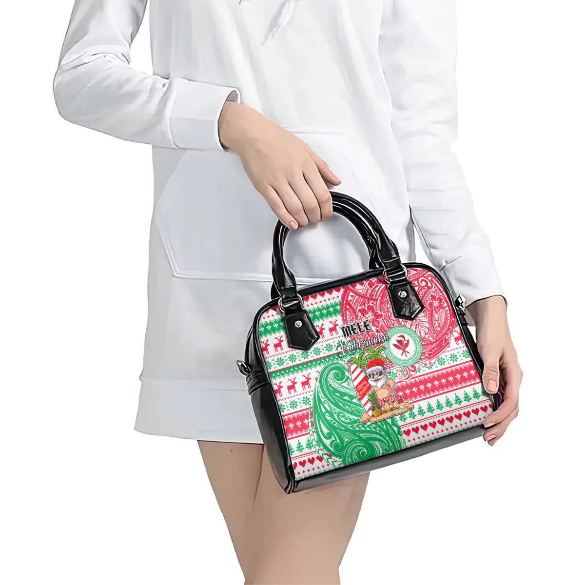Hawaii Christmas Shoulder Handbag Santa Claus Surf Mele Kalikimaka LT05 - Polynesian Pride