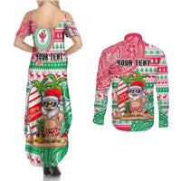 Personalized Hawaii Christmas Couples Matching Summer Maxi Dress and Long Sleeve Button Shirts Santa Claus Surf Mele Kalikimaka LT05 - Polynesian Pride