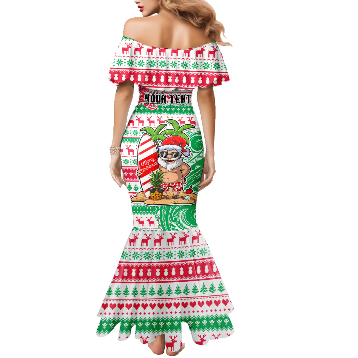 Personalized Hawaii Christmas Family Matching Mermaid Dress and Hawaiian Shirt Santa Claus Surf Mele Kalikimaka LT05 - Polynesian Pride