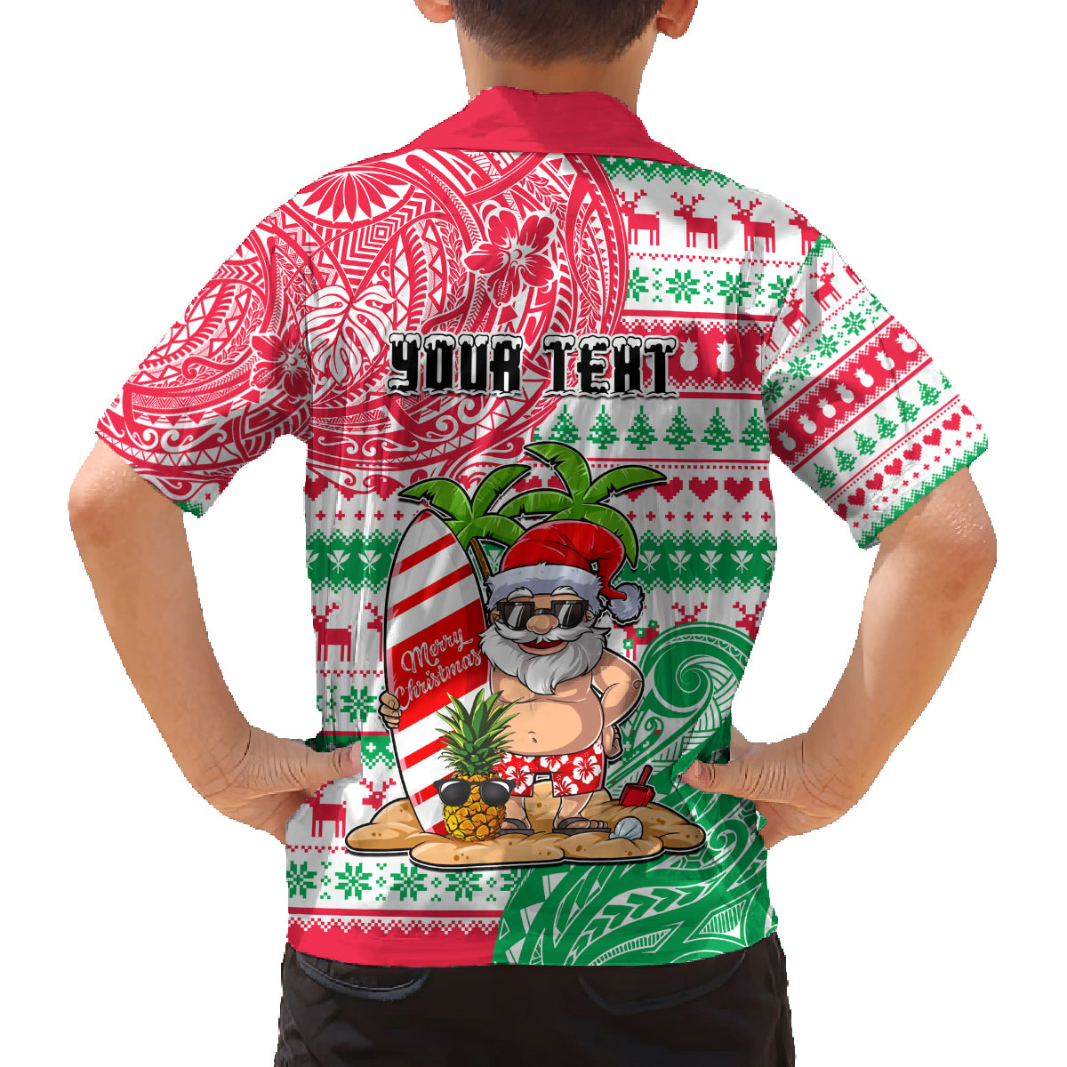 Personalized Hawaii Christmas Family Matching Off Shoulder Maxi Dress and Hawaiian Shirt Santa Claus Surf Mele Kalikimaka LT05 - Polynesian Pride
