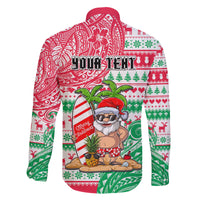 Personalized Hawaii Christmas Family Matching Off Shoulder Maxi Dress and Hawaiian Shirt Santa Claus Surf Mele Kalikimaka LT05 - Polynesian Pride