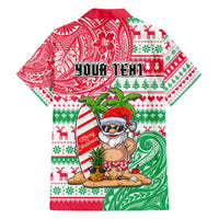 Personalized Hawaii Christmas Family Matching Off Shoulder Short Dress and Hawaiian Shirt Santa Claus Surf Mele Kalikimaka LT05 - Polynesian Pride