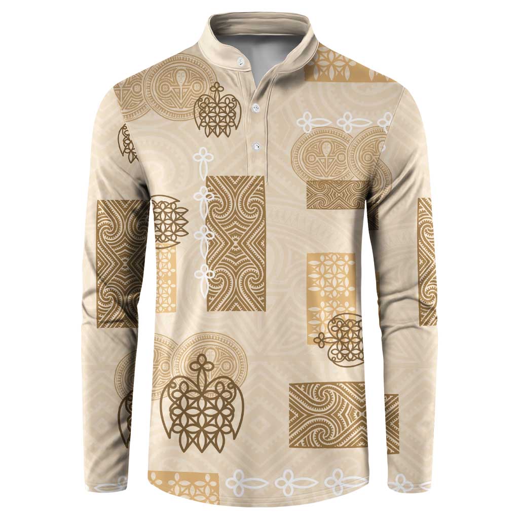 Vintage Lapita Button Sweatshirt Iconic Double Face Pattern Beige