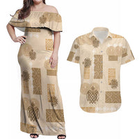 Vintage Lapita Couples Matching Off Shoulder Maxi Dress and Hawaiian Shirt Iconic Double Face Pattern Beige LT05 Beige - Polynesian Pride