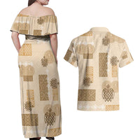 Vintage Lapita Couples Matching Off Shoulder Maxi Dress and Hawaiian Shirt Iconic Double Face Pattern Beige LT05 - Polynesian Pride