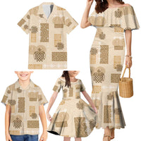 Vintage Lapita Family Matching Mermaid Dress and Hawaiian Shirt Iconic Double Face Pattern Beige LT05 - Polynesian Pride