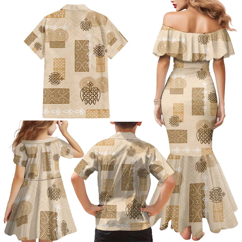 Vintage Lapita Family Matching Mermaid Dress and Hawaiian Shirt Iconic Double Face Pattern Beige LT05 - Polynesian Pride