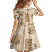 Vintage Lapita Family Matching Off The Shoulder Long Sleeve Dress and Hawaiian Shirt Iconic Double Face Pattern Beige LT05 - Polynesian Pride