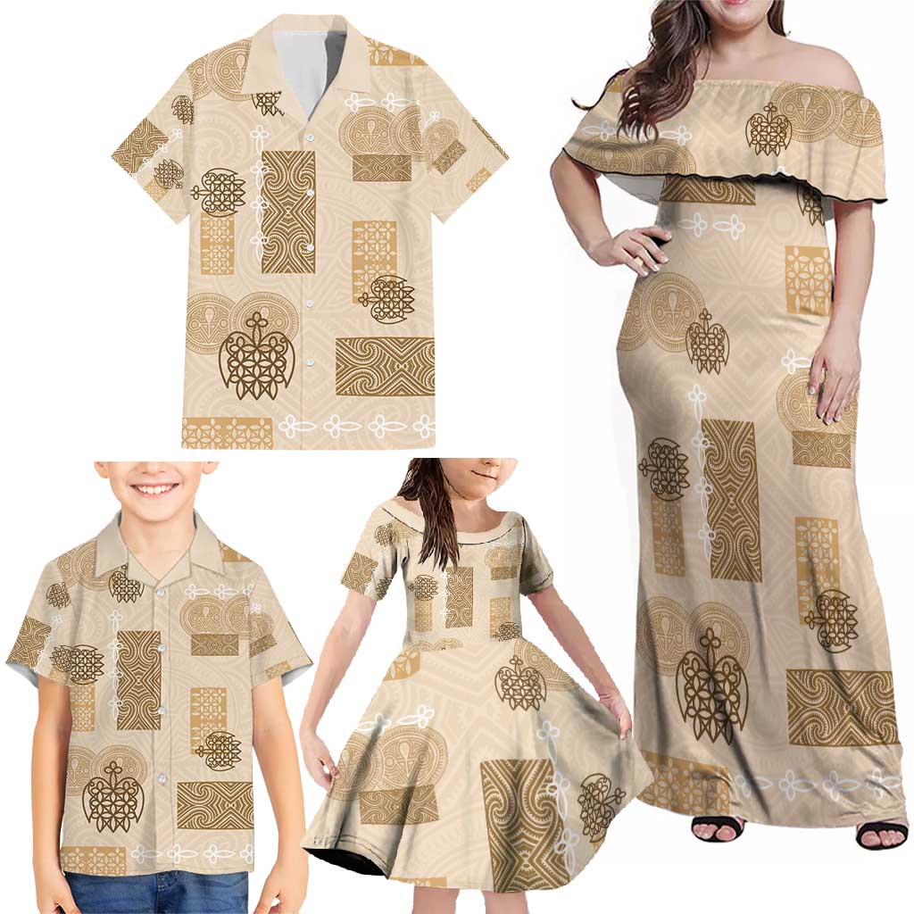 Vintage Lapita Family Matching Off Shoulder Maxi Dress and Hawaiian Shirt Iconic Double Face Pattern Beige LT05 - Polynesian Pride
