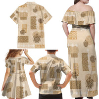 Vintage Lapita Family Matching Off Shoulder Maxi Dress and Hawaiian Shirt Iconic Double Face Pattern Beige LT05 - Polynesian Pride