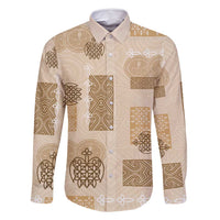 Vintage Lapita Family Matching Off Shoulder Maxi Dress and Hawaiian Shirt Iconic Double Face Pattern Beige LT05 Dad's Shirt - Long Sleeve Beige - Polynesian Pride
