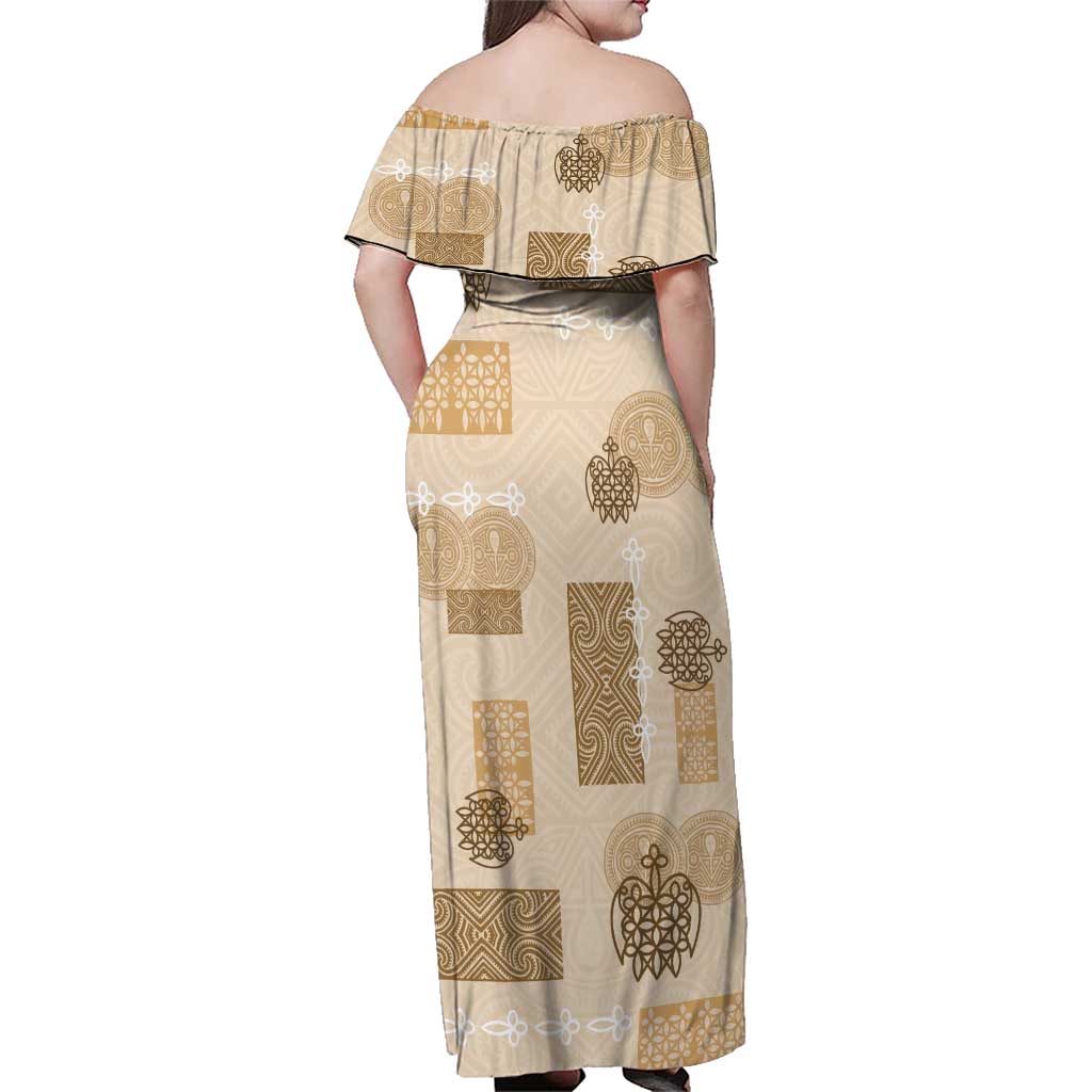 Vintage Lapita Family Matching Off Shoulder Maxi Dress and Hawaiian Shirt Iconic Double Face Pattern Beige LT05 - Polynesian Pride