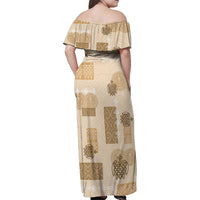 Vintage Lapita Family Matching Off Shoulder Maxi Dress and Hawaiian Shirt Iconic Double Face Pattern Beige LT05 - Polynesian Pride