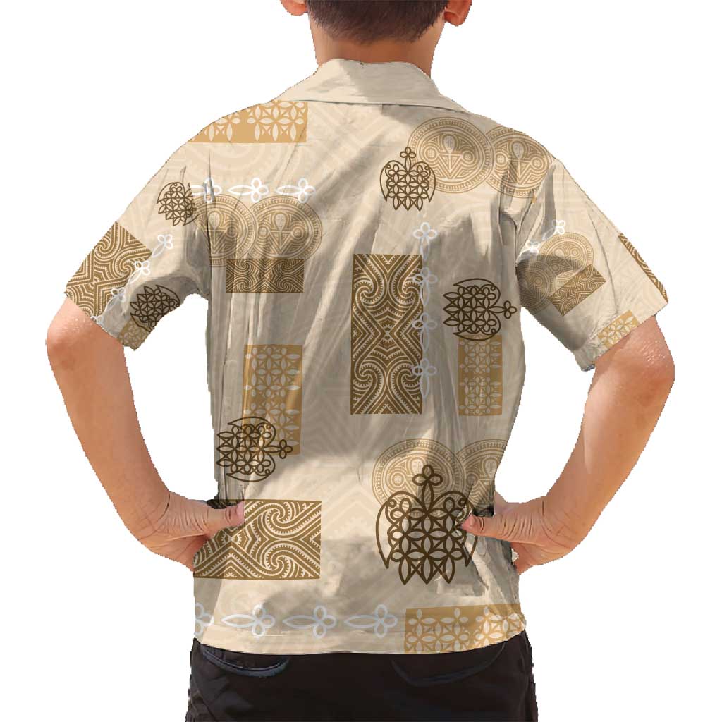Vintage Lapita Family Matching Off Shoulder Short Dress and Hawaiian Shirt Iconic Double Face Pattern Beige LT05 - Polynesian Pride