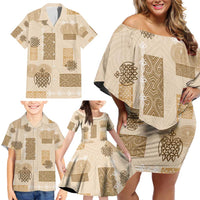 Vintage Lapita Family Matching Off Shoulder Short Dress and Hawaiian Shirt Iconic Double Face Pattern Beige LT05 - Polynesian Pride